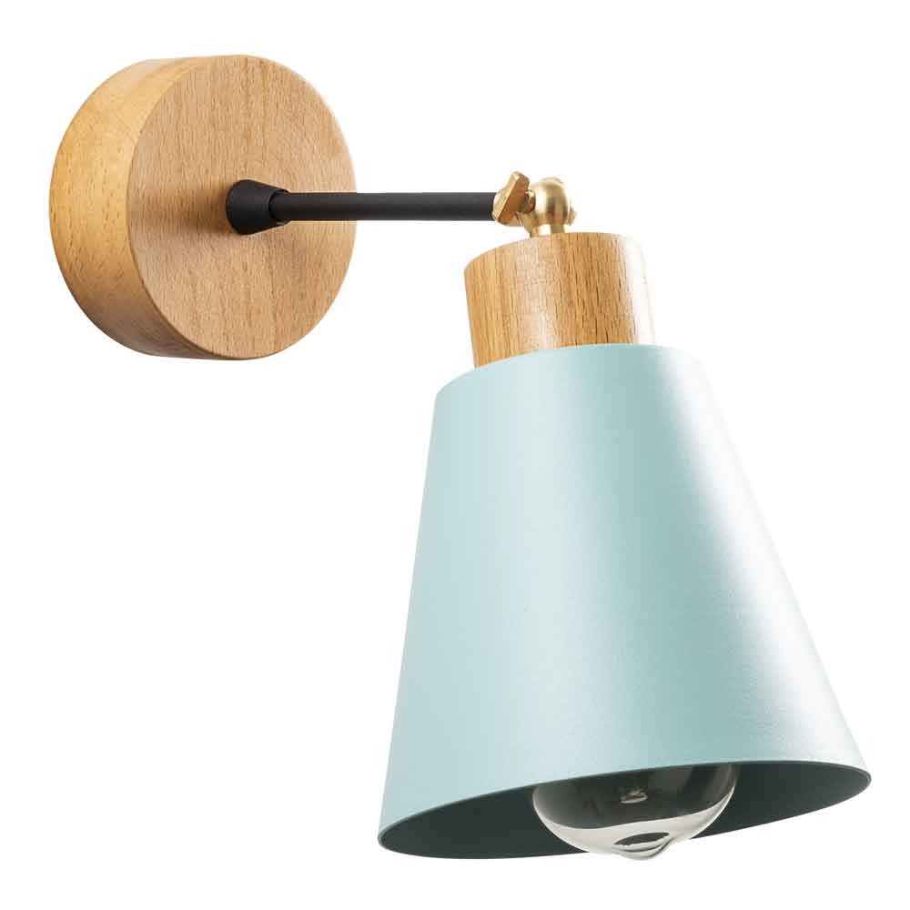 Manavgat Bell Shape Metal Wall Lamp in Turquoise and Oak