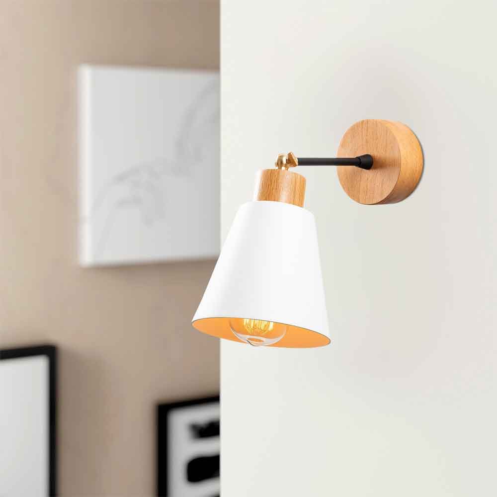 Manavgat Bell Shape Metal Wall Lamp in White and Oak