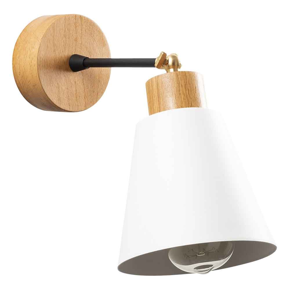Manavgat Bell Shape Metal Wall Lamp in White and Oak
