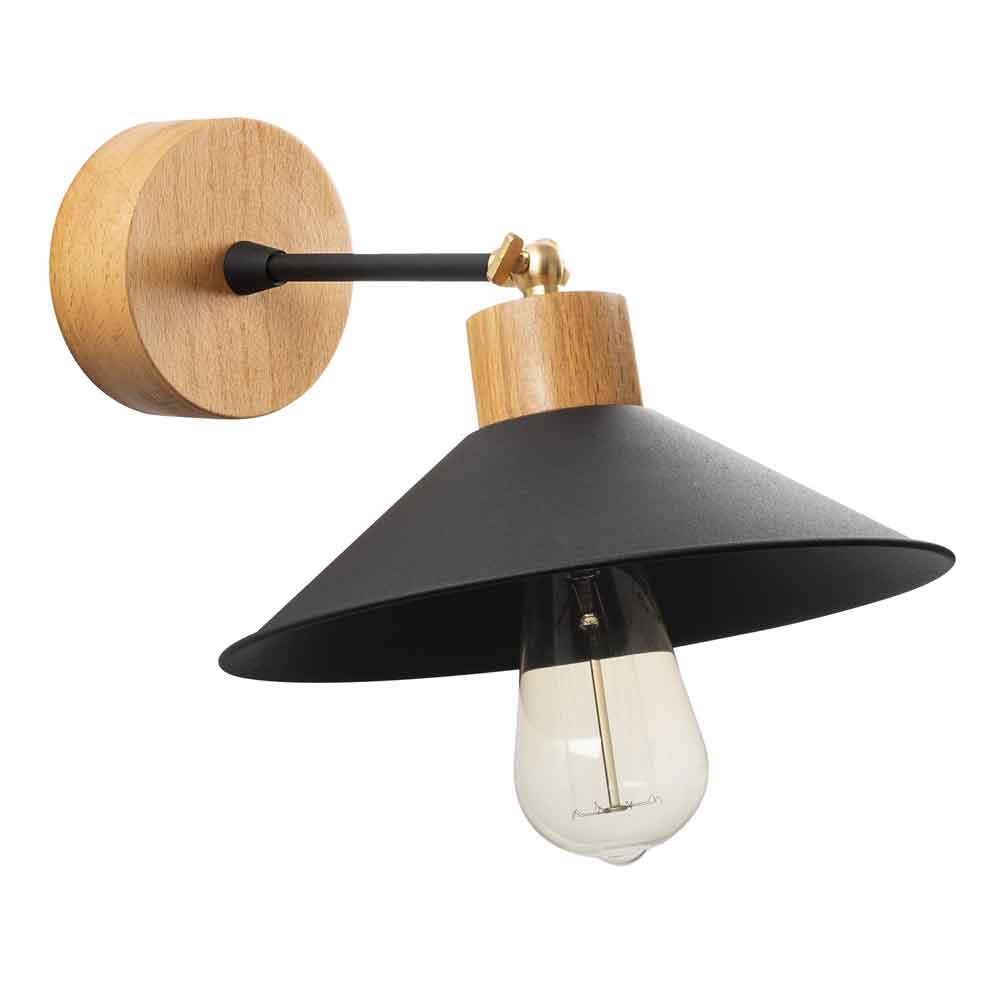 Manavgat Dome Shape Metal Wall Lamp in Black and Oak
