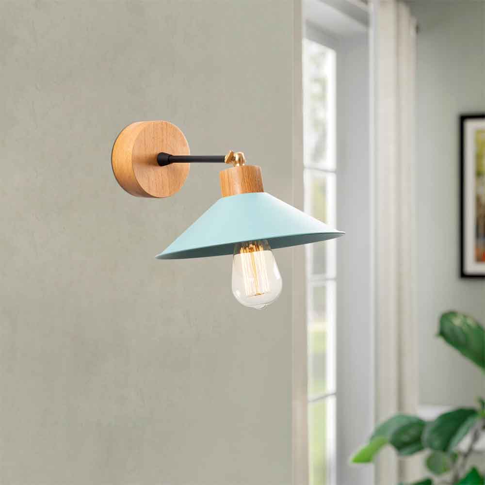 Manavgat Dome Shape Metal Wall Lamp in Turquoise and Oak
