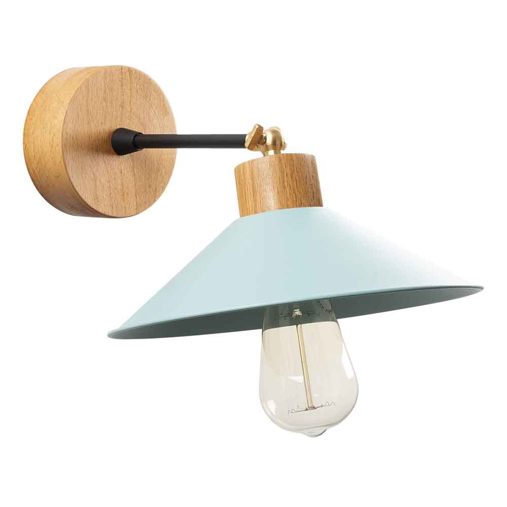Manavgat Dome Shape Metal Wall Lamp in Turquoise and Oak