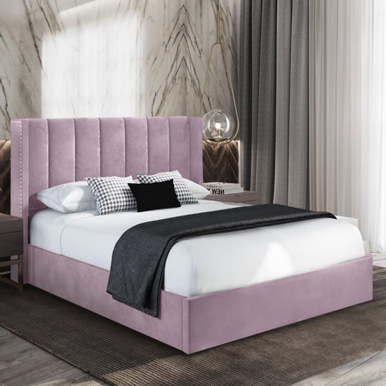 Photo of Manchester plush velvet upholstered king size bed in pink