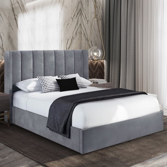 Photo of Manchester plush velvet upholstered king size bed in steel