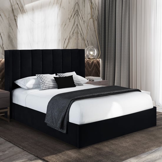 Photo of Manchester plush velvet upholstered single bed in black
