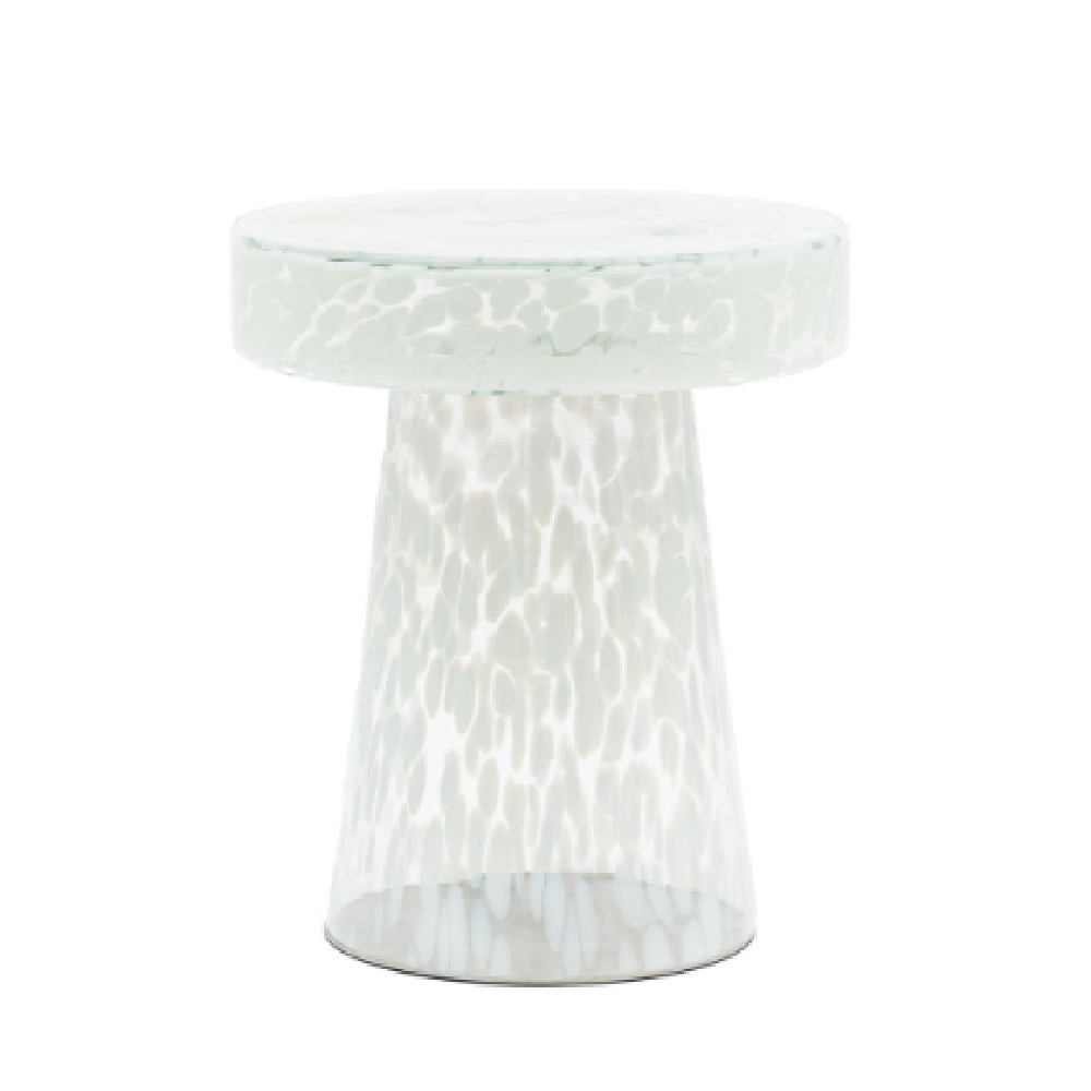 Mandan Mouth Blown Glass Round Side Table In White