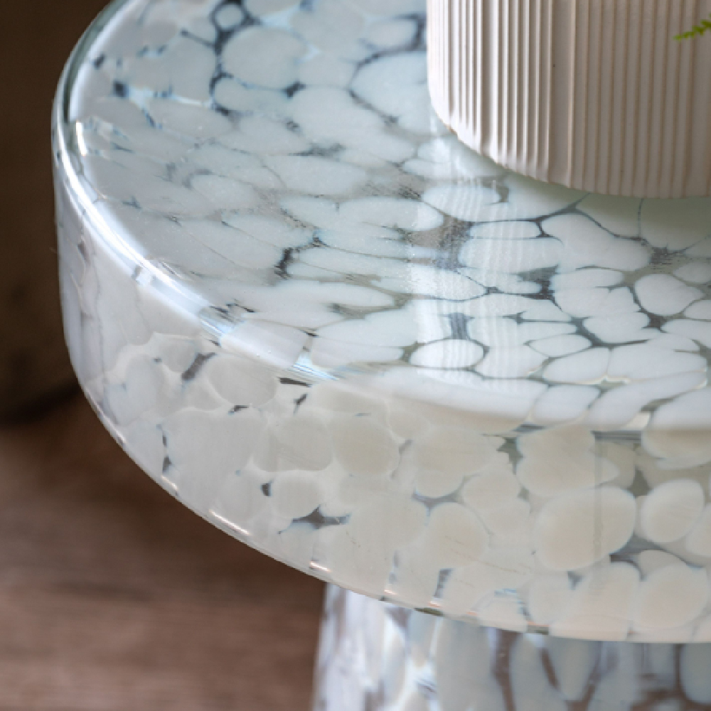 Mandan Mouth Blown Glass Round Side Table In White