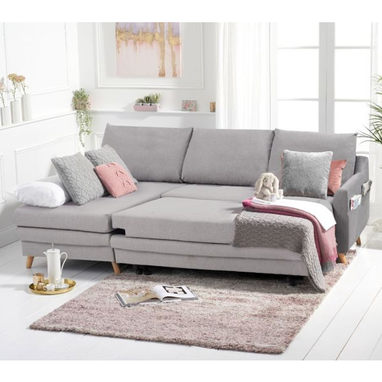 Maneto Linen Fabric Left Hand Facing Corner Sofa Bed In Grey_2