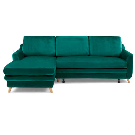 Maneto Velvet Left Hand Facing Corner Sofa Bed In Green_3