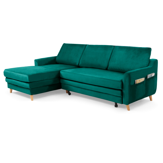 Maneto Velvet Left Hand Facing Corner Sofa Bed In Green_4