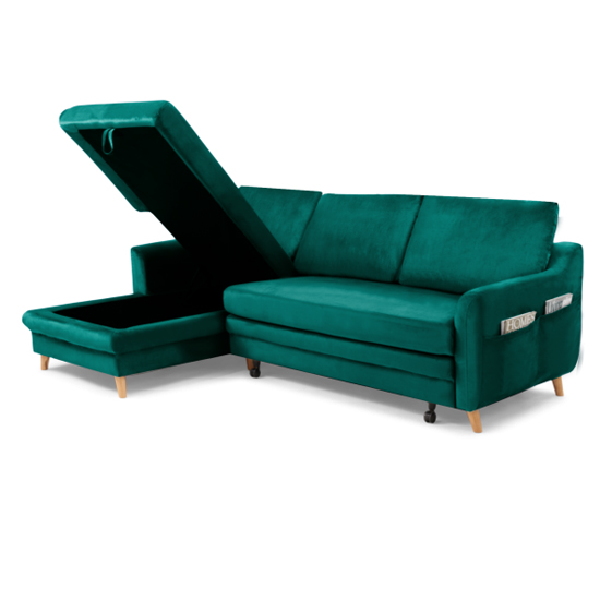 Maneto Velvet Left Hand Facing Corner Sofa Bed In Green_5