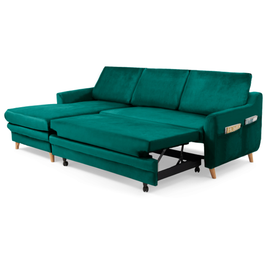 Maneto Velvet Left Hand Facing Corner Sofa Bed In Green_6