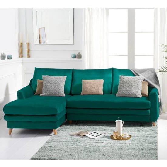 Maneto Velvet Left Hand Facing Corner Sofa Bed In Green_1