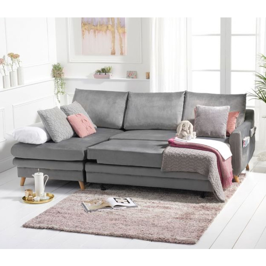 Maneto Velvet Left Hand Facing Corner Sofa Bed In Grey_2