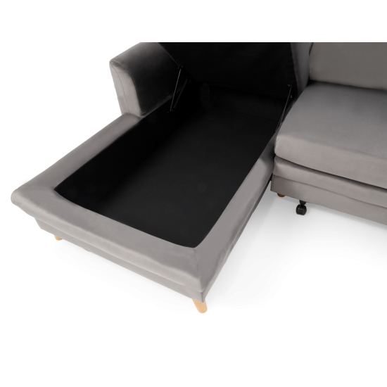 Maneto Velvet Left Hand Facing Corner Sofa Bed In Grey_8
