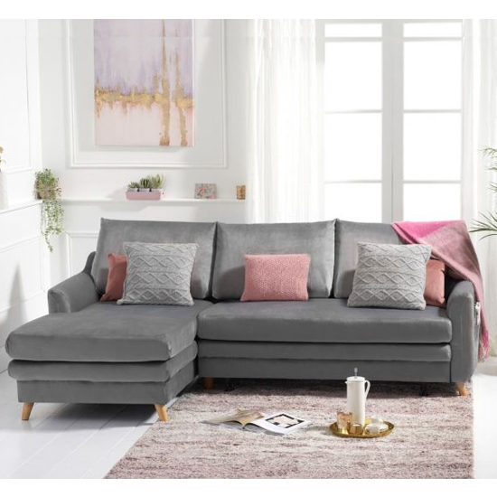 Maneto Velvet Left Hand Facing Corner Sofa Bed In Grey_1