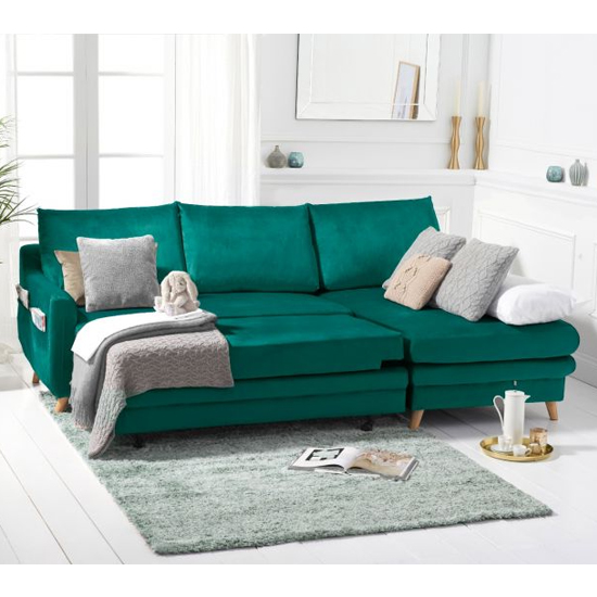 Maneto Velvet Right Hand Facing Corner Sofa Bed In Green_2