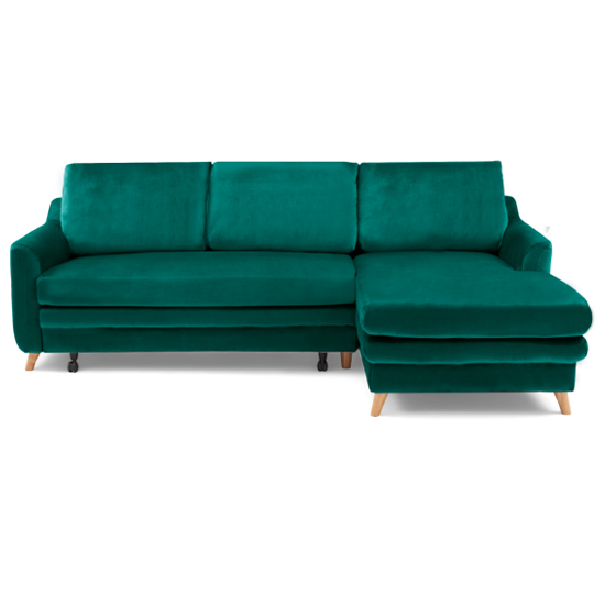 Maneto Velvet Right Hand Facing Corner Sofa Bed In Green_3