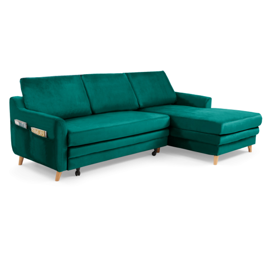 Maneto Velvet Right Hand Facing Corner Sofa Bed In Green_4