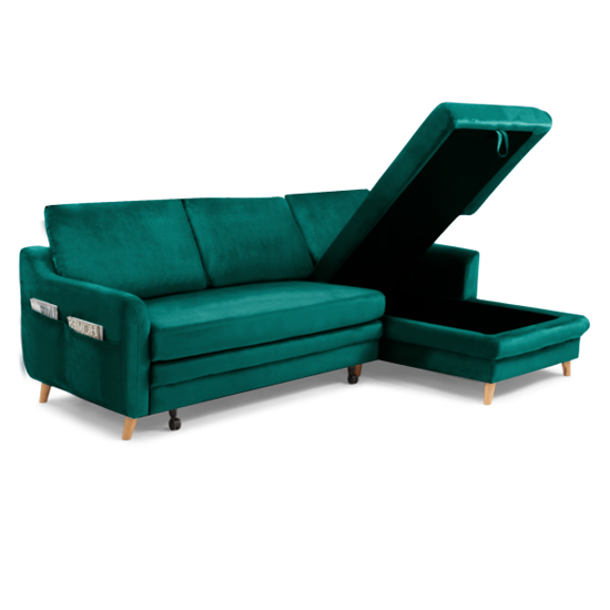 Maneto Velvet Right Hand Facing Corner Sofa Bed In Green_5
