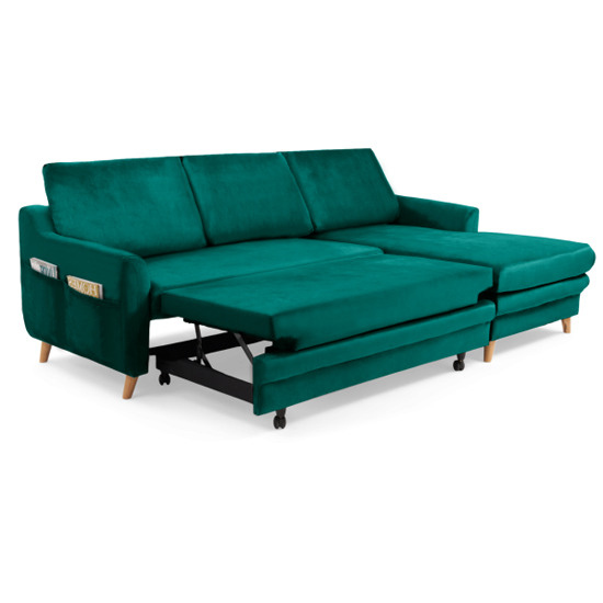 Maneto Velvet Right Hand Facing Corner Sofa Bed In Green_6