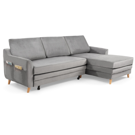 Maneto Velvet Right Hand Facing Corner Sofa Bed In Grey_4
