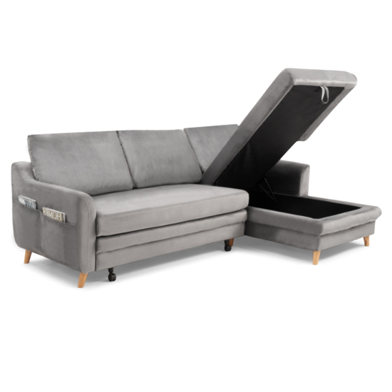 Maneto Velvet Right Hand Facing Corner Sofa Bed In Grey_5