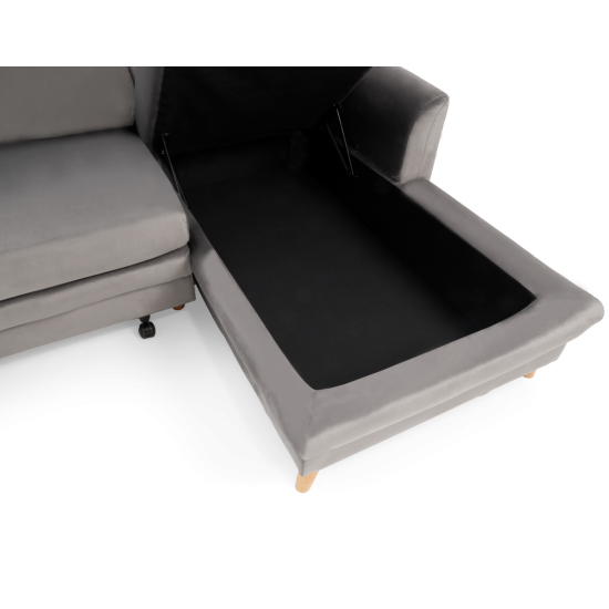 Maneto Velvet Right Hand Facing Corner Sofa Bed In Grey_8