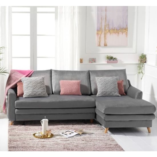 Maneto Velvet Right Hand Facing Corner Sofa Bed In Grey_1