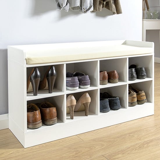 Read more about Keswick shoe bench in white with eight open compartments