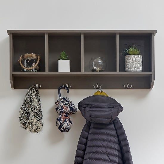 Photo of Keswick wall rack in grey with four storage compartments