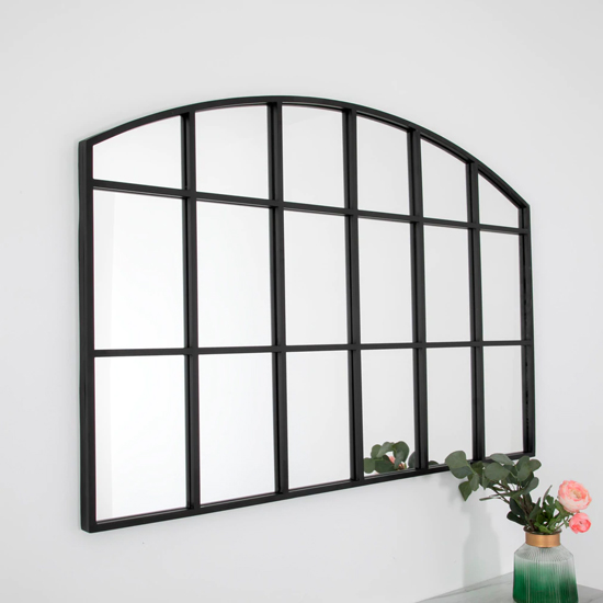Manhattan Arched Horizontal Design Wall Mirror In Black Frame
