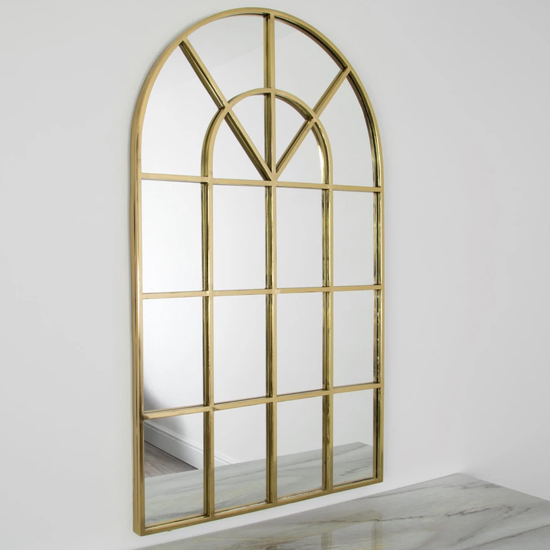 Manhattan Arched Window Design Wall Mirror In Gold Frame_2