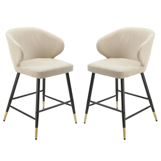 Photo of Manhattan beige linen fabric bar chairs in pair