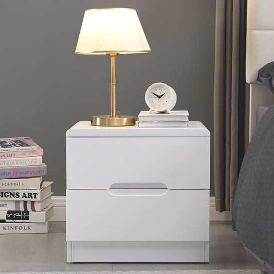 Manhattan High Gloss Bedside Cabinet With 2 Drawers In White_2