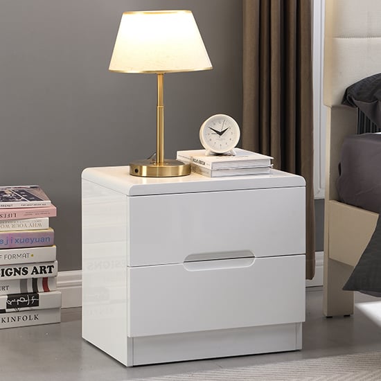 Manhattan High Gloss Bedside Cabinet With 2 Drawers In White_1