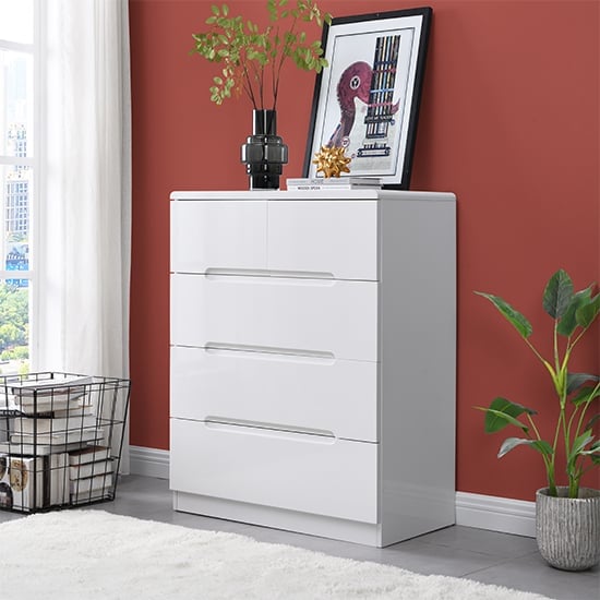Manhattan High Gloss Chest Of 5 Drawers In White_2