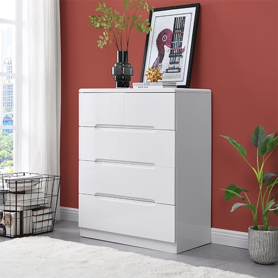 Read more about Manhattan high gloss chest of 5 drawers in white