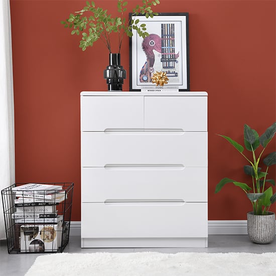 Manhattan High Gloss Chest Of 5 Drawers In White