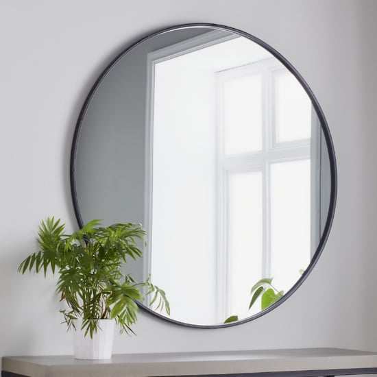 Manhattan Large Round Wall Bedroom Mirror In Black Frame