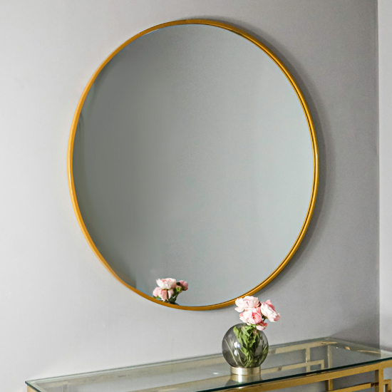 Manhattan Medium Round Wall Mirror In Gold Metal Frame Furniture in