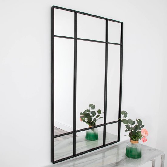 Manhattan Pane Design Wall Mirror In Black Frame