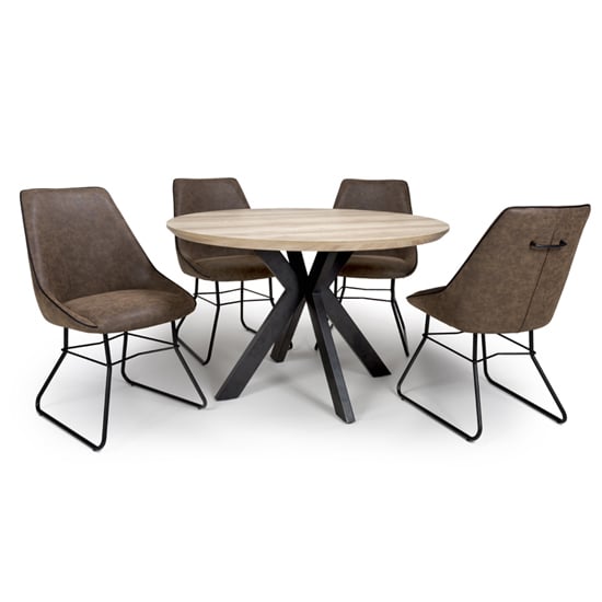 Product photograph of Manhattan Round Dining Set With 4 Wax Tan Cooper Chairs from Furniture in Fashion