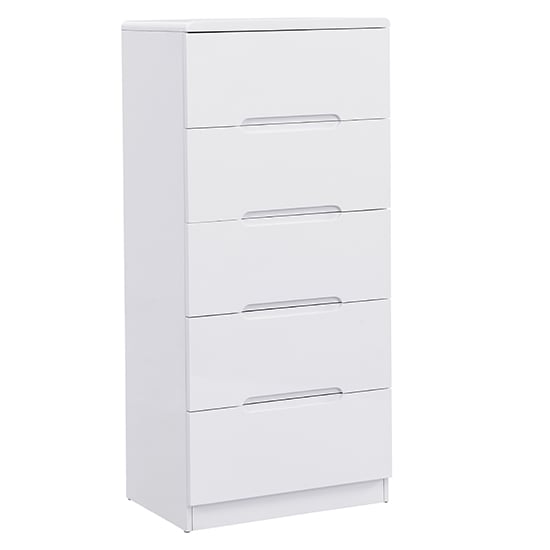 Manhattan Tall High Gloss Chest Of 5 Drawers In White_4