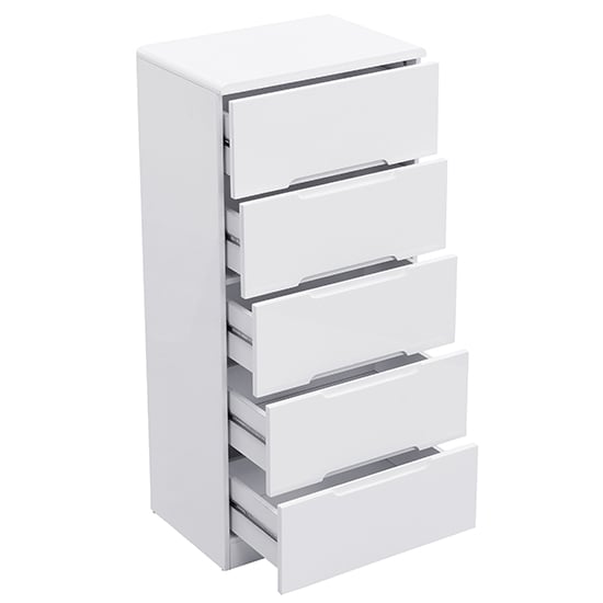 Manhattan Tall High Gloss Chest Of 5 Drawers In White_5