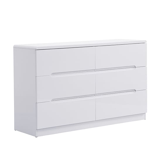 Manhattan Wide High Gloss Chest Of 6 Drawers In White_4