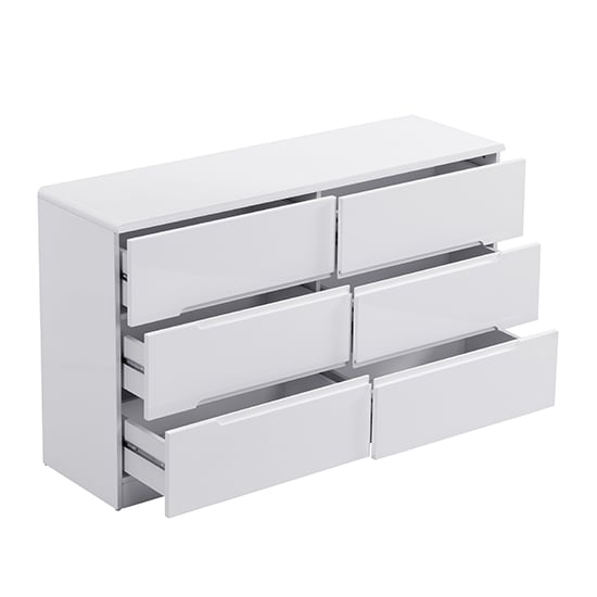 Manhattan Wide High Gloss Chest Of 6 Drawers In White_5