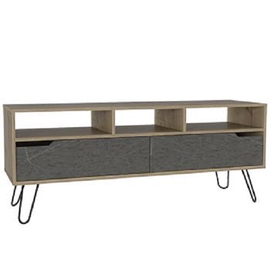 Read more about Marsett wide tv unit in bleached pine and stone with 2 drawers