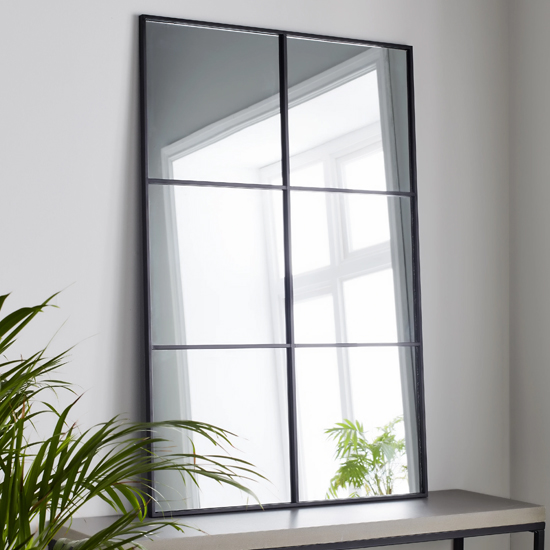 Manhattan Window Design Wall Mirror In Black Metal Frame