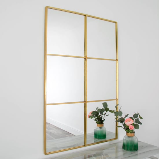 Photo of Manhattan window design wall mirror in gold metal frame